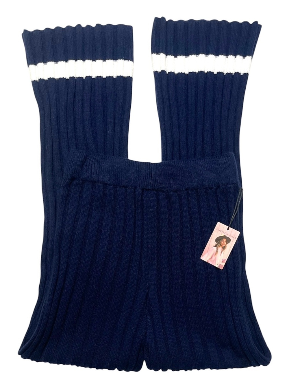 NEW Sincerly Julie Navy Blue Knitted Flare Leg Pants XL